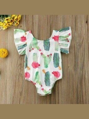 Toddler Baby Girl Cactus Floral Playsuit Romper Bodysuit Boho Watercolor 12-18M